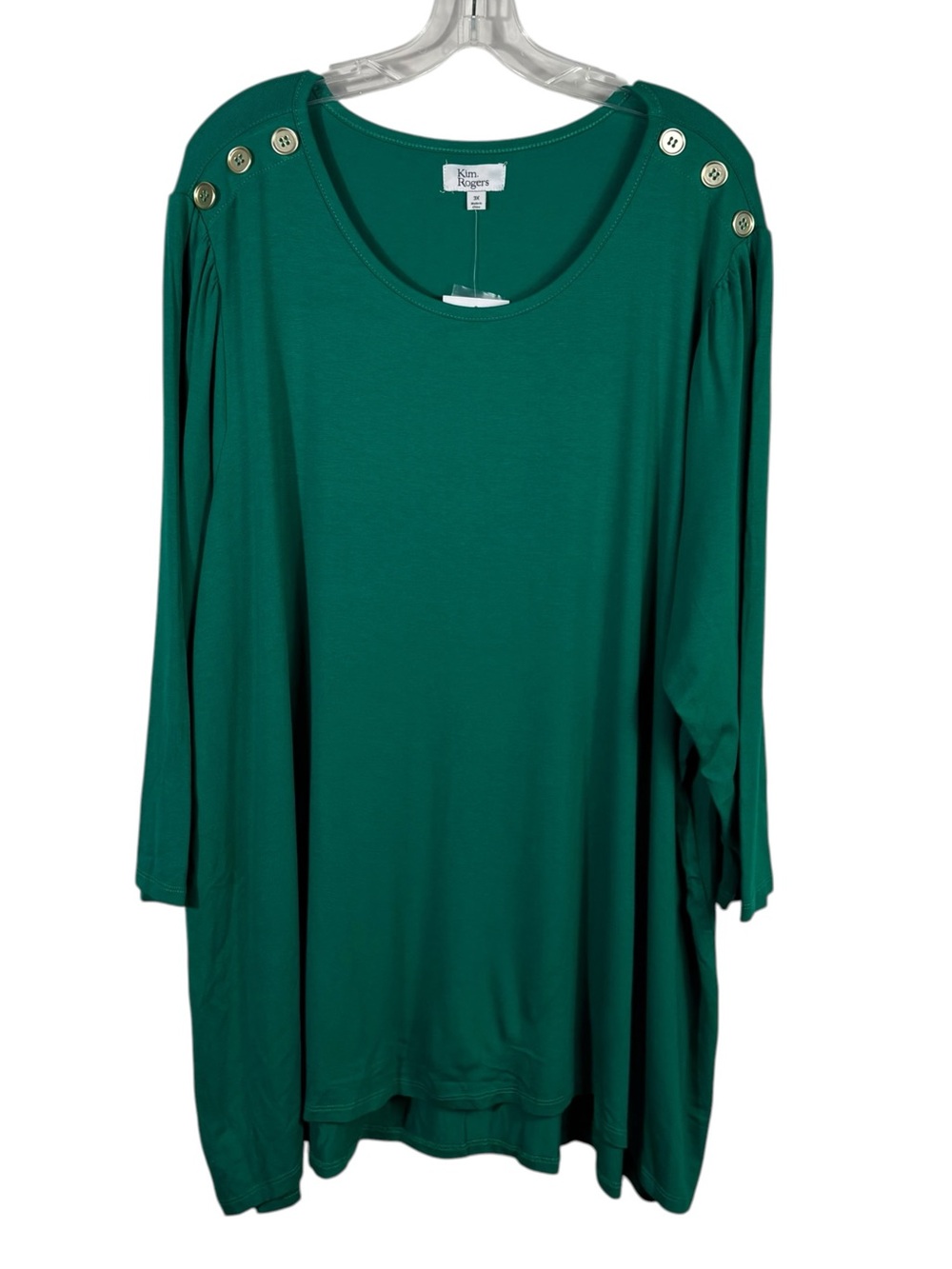 Kim Rogers Kelly Green Stretch Knit Button Detail Longline Tunic Top NWT Plus 3X